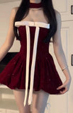 Gown Strapless Dark Red Christmas Dress Birthday Dresses Birthday Outfits SD1290