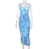 Wind Rag Dye Sling Dress Woman Picts Print National Style Long Dress XY24037DGG DJPT