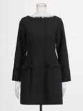 Temperament Simple Style Dress 2025 Spring And Summer New Round Collar Bow Pocket Design A-Character Dress
