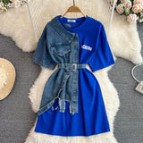 Hong Kong Flavor Temperament With Belt Round Tie Color Denim Shirt Spring New Chic Leisure Medium DJPT