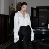 Zhao Sanguan 2024 New White Lace Shirt Pure Desire Loose V Collar Top