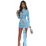 Women's Long-Sleeved Color Print Tight-Up With A Small Dress With A Short Dress DJPT