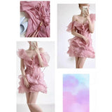 Niche French Lotus-Side Fairy-Style Fascles Languid Languie Shoulder Irregular Dress