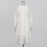 Bohemian 2025 Summer New Round-Neck Long Sleeve Zipper Design Solid Color Long Lace Dress
