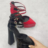 Show Buckle With Thick Heel Tip Hollow Patent Leather Sandals Ultra-High Heel Waterproof Table Hates Sky High Show Heel Shoes High Quality Shoes