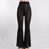 High-Rise Mesh Sexy Perspective Drilled Trousers Women In Hot Girls Straight Slacks DJPT