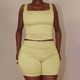 Square Collar Sling Short Suit 2025 Summer New Casual Women's Fashion DJPT