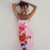 Hanging Flower Print Sexy Dress 2025 Summer New Hot Girl De-Backed Long Dress Girl DJPT