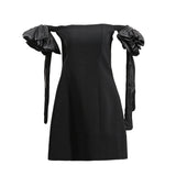 Wind Ribbon Skirt 2025 Summer New Word Shoulder Bow Splicing Bare Back High-End Feel Dress