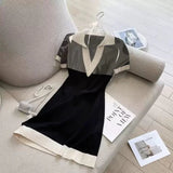 Flavender 2025 Summer POLO Collar Short-Sleeved Knitted Dress Straight Loose V-Neck T-Shirt Dress French Niche DJPT