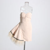 Babes Dress Woman 2025 Spring New Temperament Feather Splicing Flower Set Body Bram Dress Dress