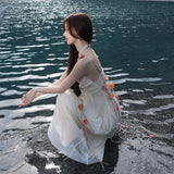 Thin Sling Dress Women's Summer Seaside Vacation Word Collar Sleeveless Beach Dress