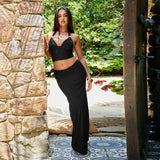 Summer 2025 New Two-Piece Suit In Temperament Metal Decoration Hanging Neck Skirt Suit Woman DJPT