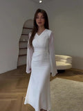 Women's Clothing 2024 Autumn New Fashion V-Neck Long-Sleeved Bag Hip Pencil Dress