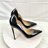 New Black Patent Leather High Heels 12CM Pointed Thin-Heeled Women's Shoes High Quality Shoes