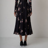 French Doll-Necked Flower-Print Court Feast Dress