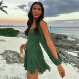 New Women's Solid Color Chiffin Cross-Sleeve Dress DJPT