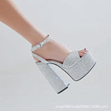 Women Ultra-High Heel Leather Anti-Slip Thick And Thick-Bottom Waterproof Waterproof Platform Water Drill Model Walking Bungod Hate Sky High 15CM High Quality Shoes