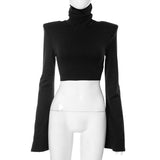 Women's Autumn And Winter New Clean Color Pile Collar Fashion Horn Sleeve Hottie Top DJPT
