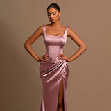 Autumn 2025 New Temperament Sexy Vest Thin Open Fork Long Dress Elastic Dress Woman DJPT