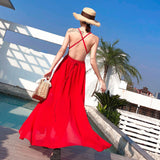 Seaside Resort Beach Dress 2025 New Skinny Back Hanging Neck Dress Red Open Fork Dress Fairy