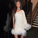 Sexy One-Shoulder Hair Hem Cape Dress Party Short Body-Body-Brow Dress Dress Girl DJPT