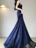 Mermaid Spaghetti Straps Sequin Blue Prom Dress Birthday Dresses Birthday Outfits SD1162