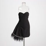 Babes Dress Woman 2025 Spring New Temperament Feather Splicing Flower Set Body Bram Dress Dress