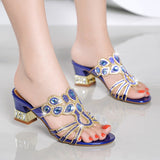 Of Cold Slippers Women With Butterflies Flowers Leather Fashion Coarse Heel Crystal Sandals Wearing Casual Slippers High Quality Shoes