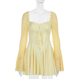 Autumn 2025 New Temperament Sexy Bag Ass Dress Famous Vintage Square Lace Long-Sleeved Dress DJPT