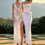 Deep V Sexy Dew Suspension Dress By Three-Dimensional Flower Dress