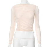 Women's 2024 Summer New Solid Color Mesh Perspective To Repair The Exposed Umbilose Top DJPT