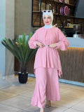 Muslim Autumn Comfortable Casual And Comfortable Waist-Waisted Bat Shirt Long-Sleeved Solid-Color Set