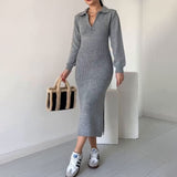 Women's Clothing 2024 Autumn New POPL Collar Zipper Long-Sleeved Ass Dress Women