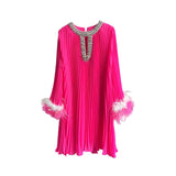 Court Niche Design Mid-Term 2025 New Diamond-Coated Collar Hollow Long-Sleeved Ostrich Wool Dress