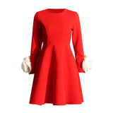 Court Elegant Dress 2025 Spring New Round Leader Flower Splicing Solid Color Dress Woman