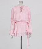 Dress 2025 Spring And Summer New Loose Long-Sleeved Sexy T-Shirt With Ribbon Dress Woman