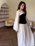 Autumn New Black And White Splicing Famous Design Feel Waist Thin Dress Dress Dress Dress Dress Dress Woman