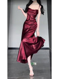 Sheath Spaghetti Straps Christmas Dress Burgundy Prom Dresses Birthday Outfits SD1167