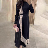 High-Level Temperament Side Irregular Lotus Side Design Contrast Dress