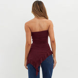 Women's Clothing 2024 New Solid Color Repair Irregular Lotus Leaf Side High-Waist Net Yarn Top DJPT