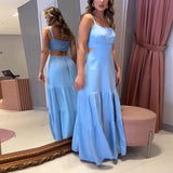 Summer New Women's Back Hollow Solid Color Tie Dress