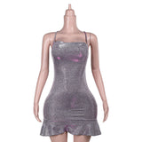 Slings Fine Flashy Dew Back Dress 2025 Summer New Lotus Edge Ass Dress DJPT
