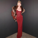 Women Decorate Waistcoat Shoulder Strap Curved Mesh Spliced Fishtail Dress DJPT