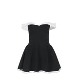 Temperament Elegant Shoulder-Pollision Design Exposed Chest To Show Body Short Skirt Dress DJPT