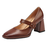 Retro Coarse Single-Shoe Women's Head High Heel 2024 New Women's Shoes With A Word With A Shallow Mouth Small Leather Shoes High Quality Shoes