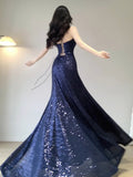 Mermaid Spaghetti Straps Sequin Blue Prom Dress Birthday Dresses Birthday Outfits SD1162