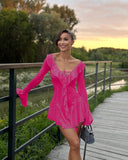 Women's 2024 Lotus Leaf Edge Tie Rope Horn Sleeve Dress DJPT