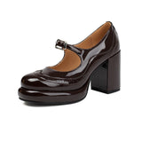 Large-Size Women's Shoes Retro Round Head High Mary Jane Shoes Shallow Coarse Fashion Single Shoes High Quality Shoes