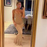 Feeling Nude Shiny Piece Hanging Dress High-End Light Luxury Niche Banquet Birthday Sexy Dress Dress Dress HZ0628